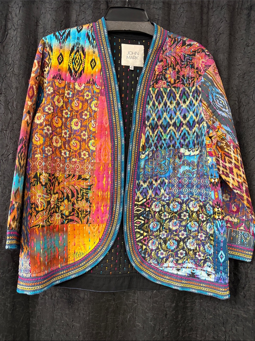 John Mark Vibrant Multicolor Patchwork Open Cardigan